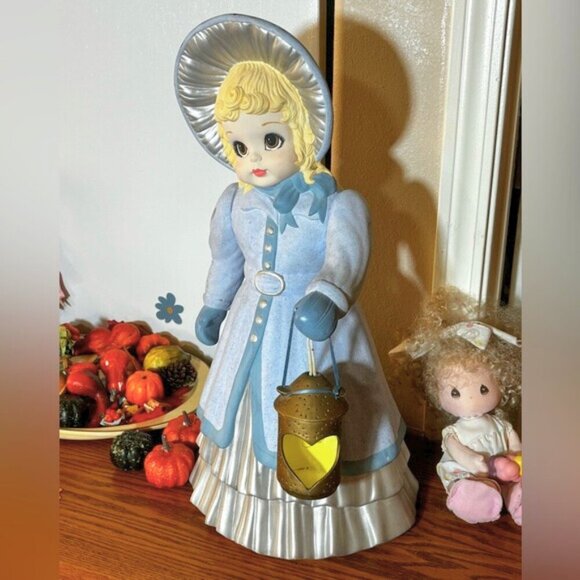 Rare 80s Vintage Ceramic Girl with Lantern Figurine - 21" Tall - Picture 1 of 6